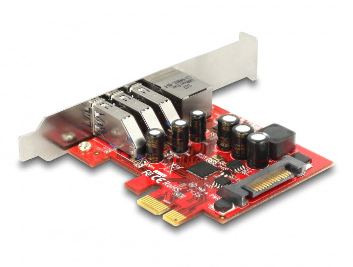 Delock PCI Express x1 Karte zu 3 x extern USB 5 Gbps + 1 x extern Gigabit LAN - Low Profile Formfaktor