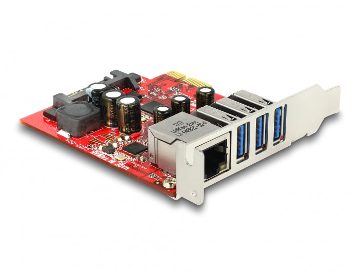 Delock PCI Express x1 Karte zu 3 x extern USB 5 Gbps + 1 x extern Gigabit LAN - Low Profile Formfaktor