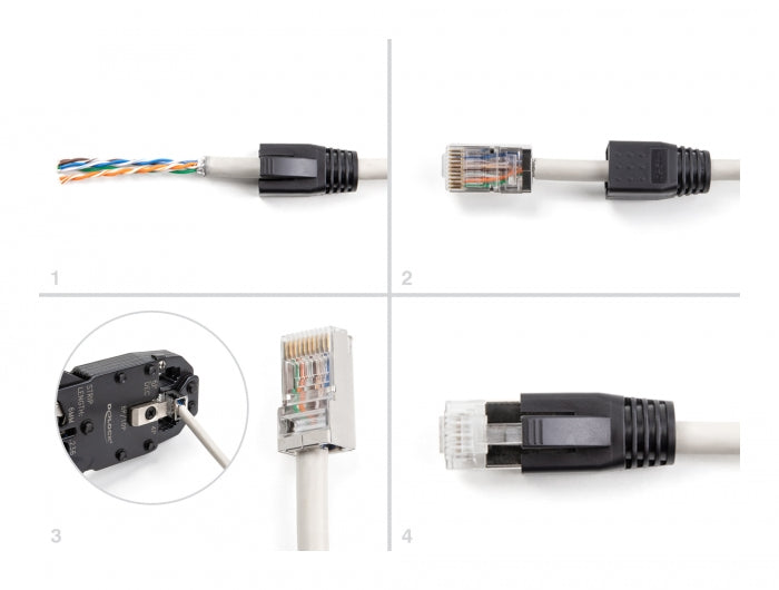 Delock RJ50 Modularer Stecker Cat.5e mit Knickschutztülle 25er Set
