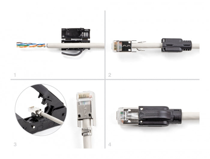 Delock RJ45 Modularer Stecker mit Zugentlastung Cat.6A und robuster Knickschutztülle 25er Set