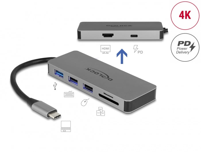 Delock USB Type-C™ Dockingstation für Mobilgeräte 4K - HDMI / Hub / SD / PD 2.0