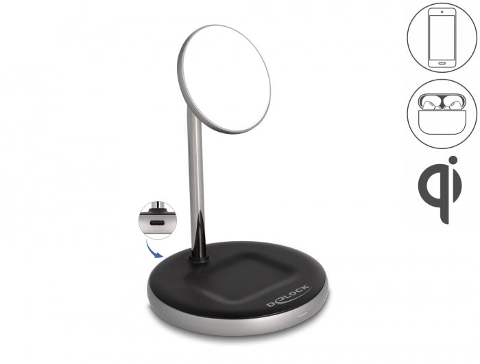 Delock Wireless Charger 2 in 1 mit 5 W / 7,5 W / 10 W / 15 W - Qi