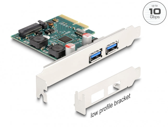 Delock PCI Express x4 Karte zu 2 x extern USB 10 Gbps Typ-A Buchse - Low Profile Formfaktor