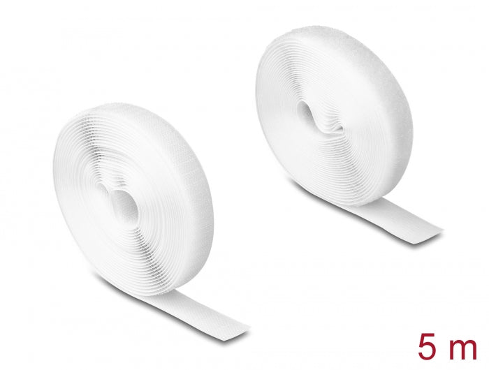Delock Strapazierfähiges Klettband mit Haft- und Flauschband L 5 m x B 20 mm weiß