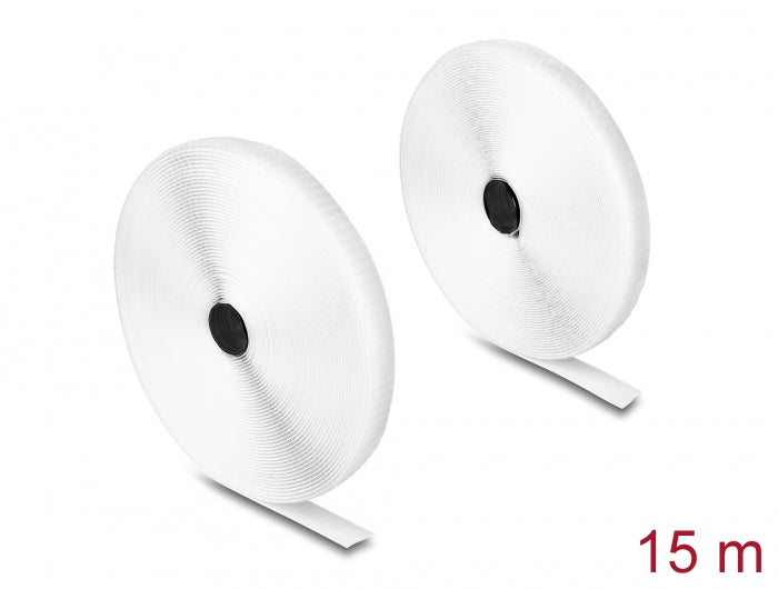 Delock Strapazierfähiges Klettband mit Haft- und Flauschband L 15 m x B 20 mm weiß