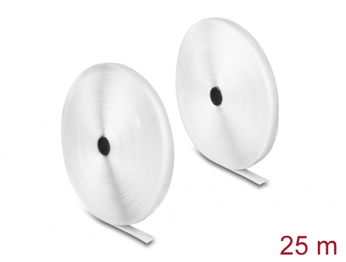 Delock Strapazierfähiges Klettband mit Haft- und Flauschband L 25 m x B 20 mm weiß