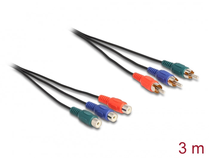 Delock Cinch RGB Verlängerungskabel 3 x Stecker zu 3 x Buchse 3 m