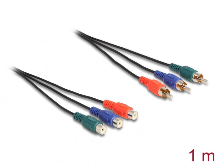 Delock Cinch RGB Verlängerungskabel 3 x Stecker zu 3 x Buchse 1 m