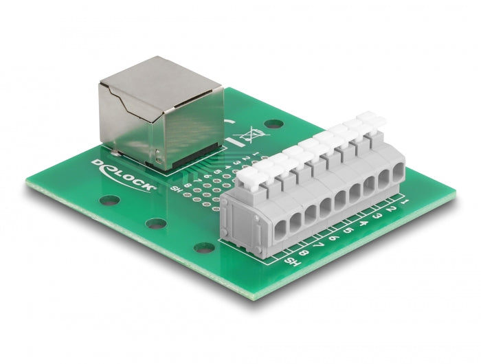 Delock RJ45 Buchse zu Terminalblock mit Drucktaster für Hutschiene