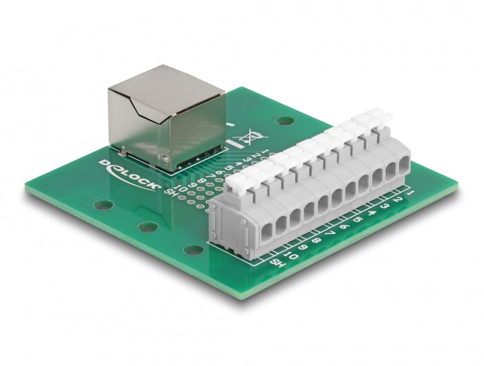 Delock RJ50 Buchse zu Terminalblock mit Drucktaster für Hutschiene