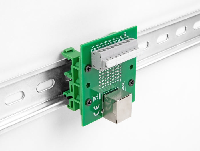 Delock RJ45 Buchse zu Terminalblock mit Drucktaster für Hutschiene