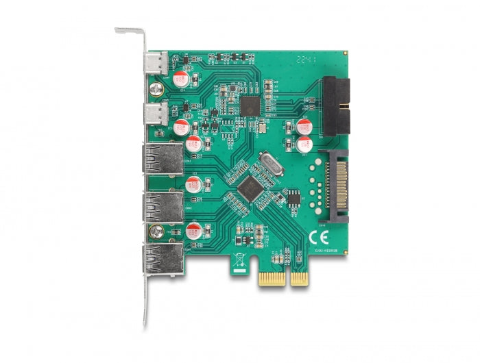Delock USB 5 Gbps PCI Express x1 Karte zu 3 x extern Typ-A + 2 x extern USB Type-C™ Buchse und 1 x intern 19 Pin USB Pfostenstecker