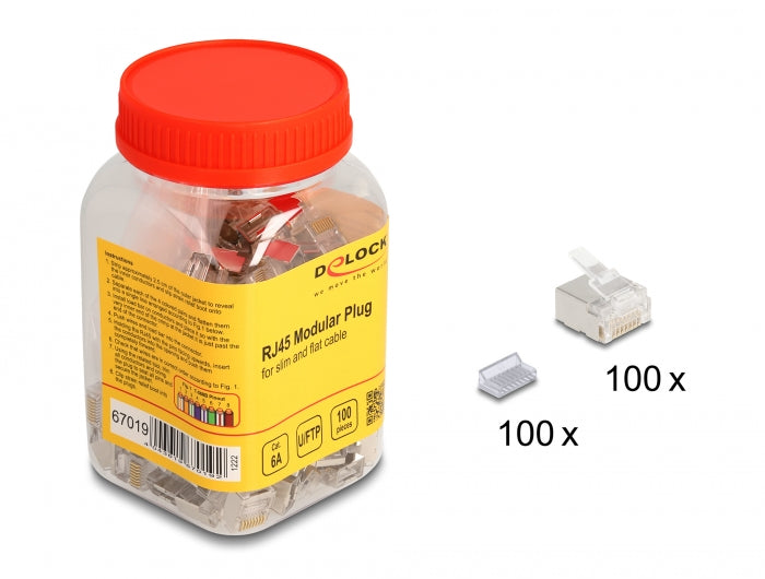 Delock RJ45 Modularer Stecker Cat.6A für Slim und Flachbandkabel 100er Set