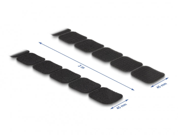 Delock Klettpad auf Rolle selbstklebend mit Haft- und Flauschpad 45 x 50 mm - Länge 3 m schwarz