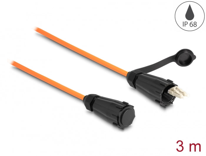 Delock LWL Kabel LC Duplex zu LC Duplex mit Verschlusskappe Multimode OM2 IP68 staub- und wasserdicht 3 m
