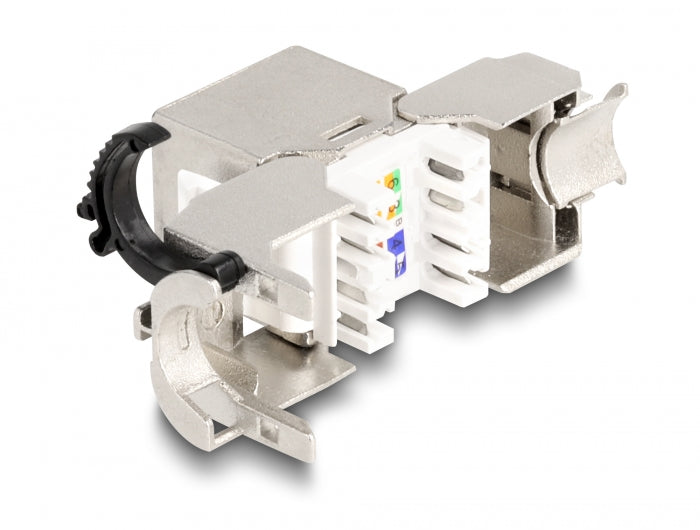 Delock Keystone Modul RJ45 Buchse zu LSA Cat.6A STP mit Verschlussclip und kabelbinderfrei