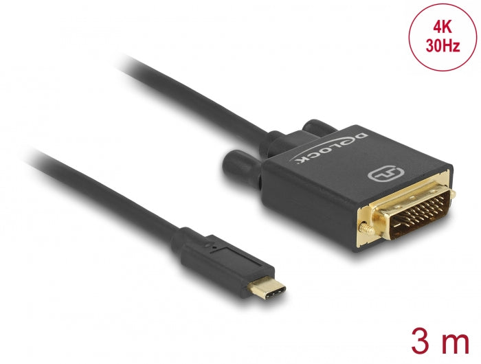 Delock Kabel USB Type-C™ Stecker > DVI 24+1 Stecker (DP Alt Mode) 4K 30 Hz 3 m schwarz