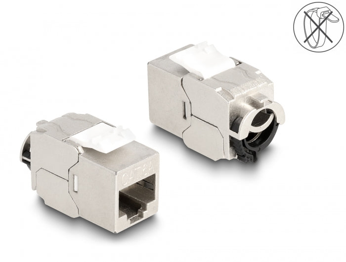 Delock Keystone Modul RJ45 Buchse zu LSA Cat.6A STP mit Verschlussclip und kabelbinderfrei