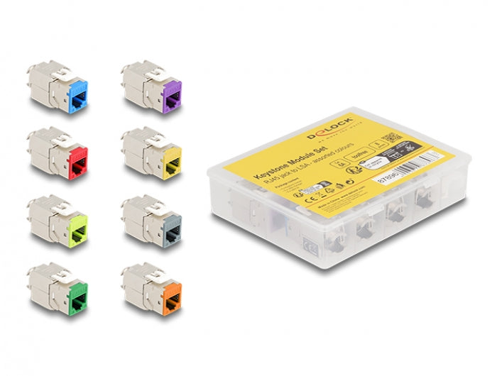 Delock Keystone Modul RJ45 Buchse zu LSA Cat.6A werkzeugfrei farbig Set 8 Stück