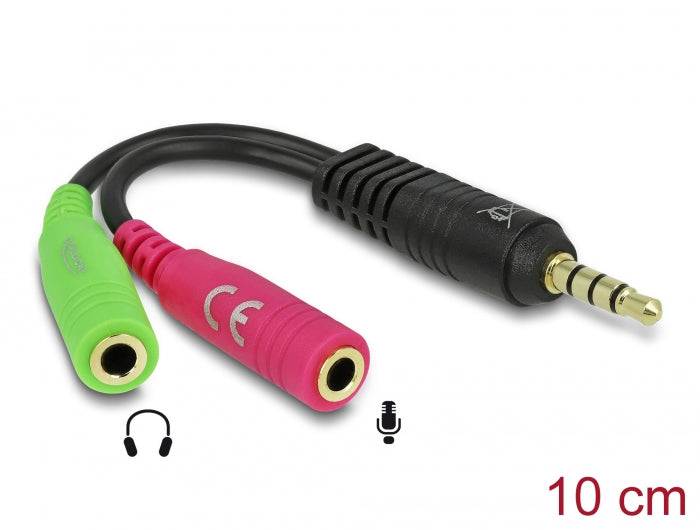 Delock Headset Adapter 1 x 3,5 mm 4 Pin Klinkenstecker > 2 x 3,5 mm 3 Pin Klinkenbuchse (OMTP)