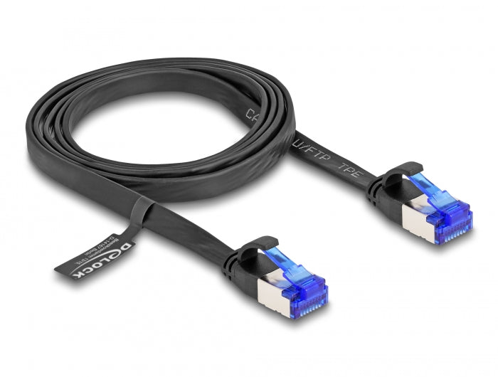 Delock RJ45 Flachband Patchkabel Stecker zu Stecker Cat.6A flexibel 1 m schwarz