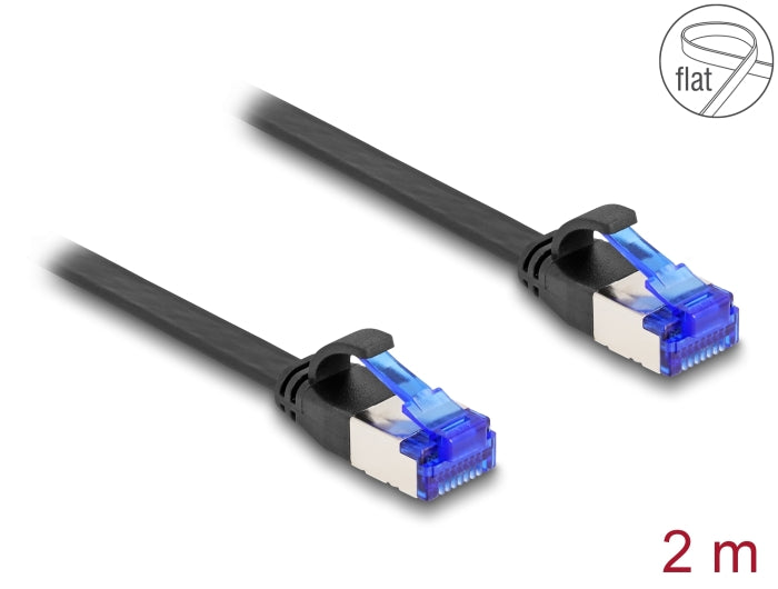 Delock RJ45 Flachband Patchkabel Stecker zu Stecker Cat.6A flexibel 2 m schwarz