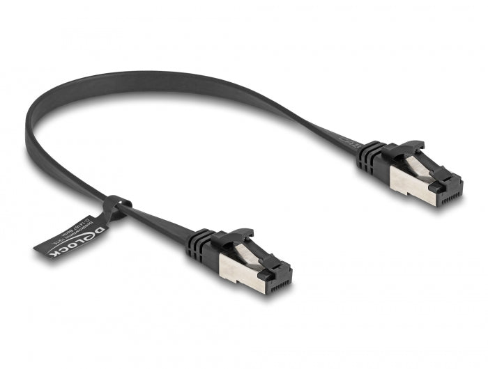 Delock RJ45 Flachband Patchkabel Stecker zu Stecker Cat.8.1 flexibel 0,25 m schwarz
