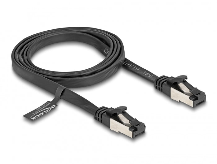 Delock RJ45 Flachband Patchkabel Stecker zu Stecker Cat.8.1 flexibel 1 m schwarz