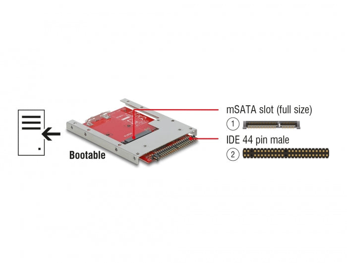Delock Konverter IDE 44 Pin > mSATA mit 2.5″ Rahmen - 7 mm