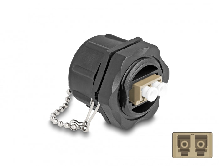 Delock LWL Einbaubuchse LC Duplex zu LC Duplex mit Verschlusskappe Multimode IP68 staub- und wasserdicht