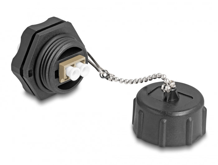 Delock LWL Einbaubuchse LC Duplex zu LC Duplex mit Verschlusskappe Multimode IP68 staub- und wasserdicht
