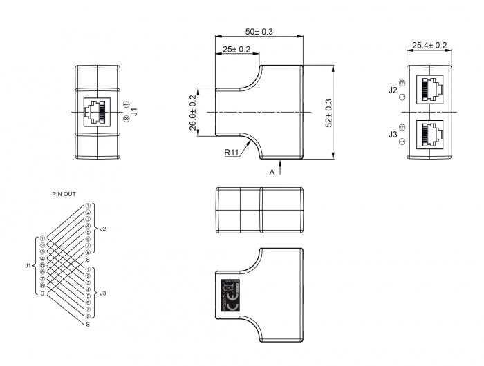 Delock RJ45 Splitter / T-Adapter 1 x RJ45 Buchse zu 2 x RJ45 Buchse Cat.5e STP