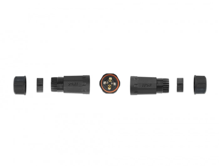 Delock Kabelverbinder für Außenbereich 4 Pin, IP68 wasserdicht, schraubbar, Kabeldurchmesser 4,5 - 7,5 mm schwarz