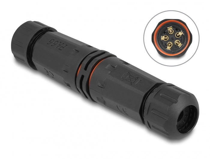 Delock Kabelverbinder für Außenbereich 5 Pin, IP68 wasserdicht, schraubbar, Kabeldurchmesser 4,5 - 7,5 mm schwarz