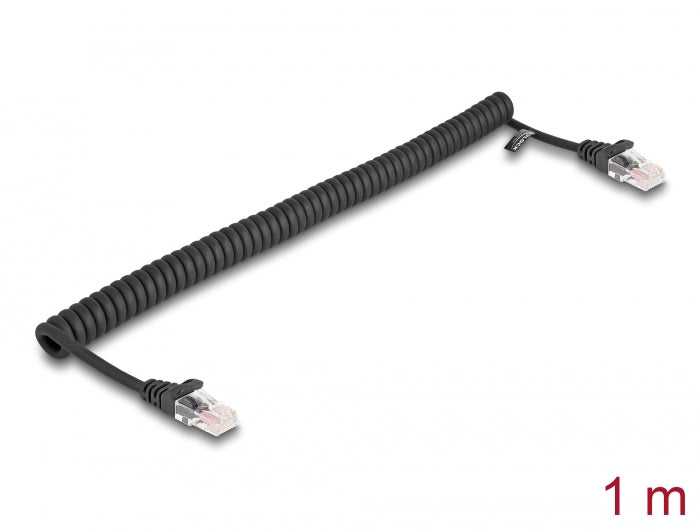 Delock RJ45 Spiralkabel Stecker zu Stecker Cat.5e 1 m schwarz