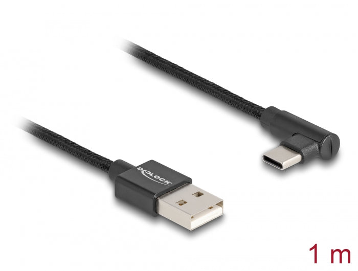 Delock USB 2.0 Kabel Typ-A Stecker zu USB Type-C™ Stecker gewinkelt 1 m schwarz