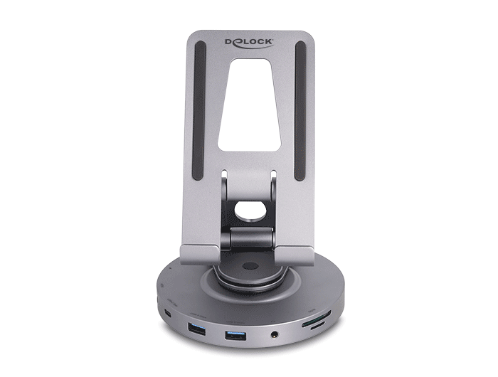 Delock Tablet und Notebook Dockingstation 4K mit integrierter Halterung - HDMI / USB / Hub / SD / Micro SD / PD 3.0 - 360° drehbar