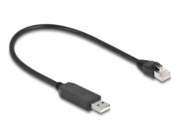 Delock Serielles Anschlusskabel mit FTDI Chipsatz, USB 2.0 Typ-A Stecker zu RS-232 RJ45 Stecker 25 cm schwarz