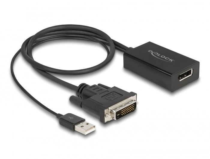 Delock Adapter DVI Stecker zu DisplayPort 1.2 Buchse schwarz 4K mit HDR Funktion 50 cm