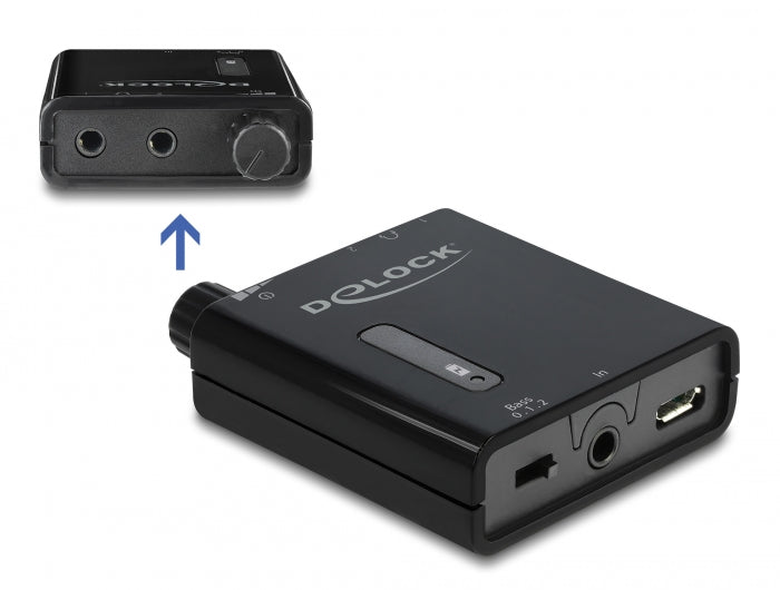 Delock Tragbarer Stereo Kopfhörer-Verstärker mit zwei Ausgängen und Bass-Boost