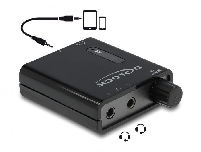 Delock Tragbarer Stereo Kopfhörer-Verstärker mit zwei Ausgängen und Bass-Boost