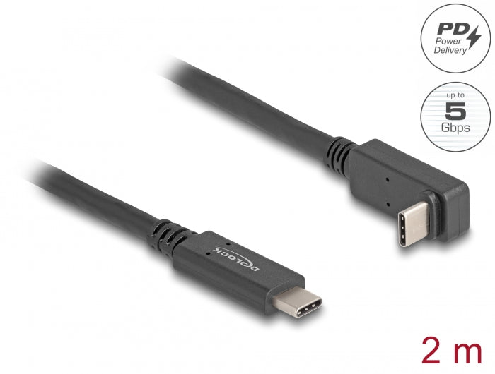 Delock USB 5 Gbps Kabel USB Type-C™ Stecker zu USB Type-C™ Stecker gewinkelt oben / unten 2 m 4K PD 60 W mit E-Marker