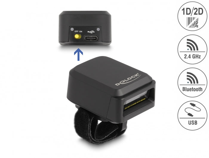 Delock Ringbarcode Scanner 1D und 2D mit 2,4 GHz oder Bluetooth - Wireless Charging Funktion