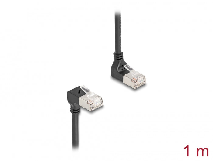 Delock RJ45 Netzwerkkabel Cat.6A S/FTP Slim 90° oben / unten gewinkelt 1 m schwarz