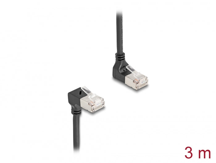Delock RJ45 Netzwerkkabel Cat.6A S/FTP Slim 90° oben / unten gewinkelt 3 m schwarz