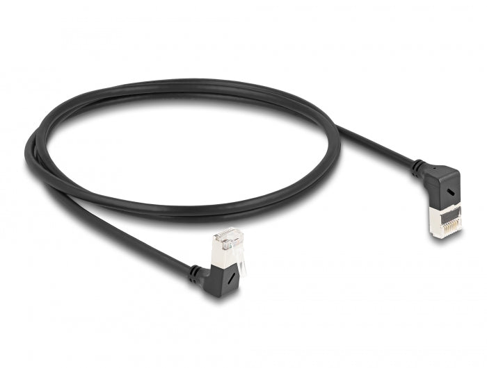 Delock RJ45 Netzwerkkabel Cat.6A S/FTP Slim 90° oben / unten gewinkelt 1 m schwarz