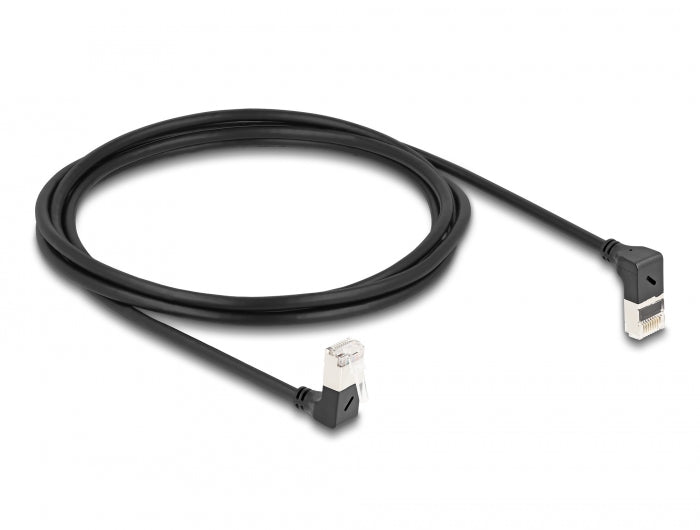 Delock RJ45 Netzwerkkabel Cat.6A S/FTP Slim 90° oben / unten gewinkelt 2 m schwarz