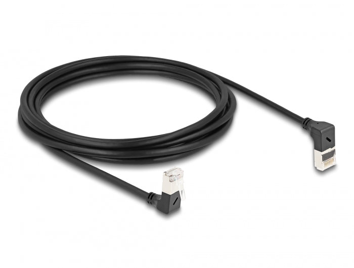 Delock RJ45 Netzwerkkabel Cat.6A S/FTP Slim 90° oben / unten gewinkelt 3 m schwarz