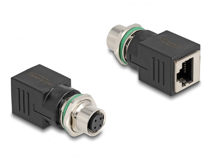 Delock M12 Adapter D-kodiert 4 Pin Buchse zu RJ45 Buchse gerade