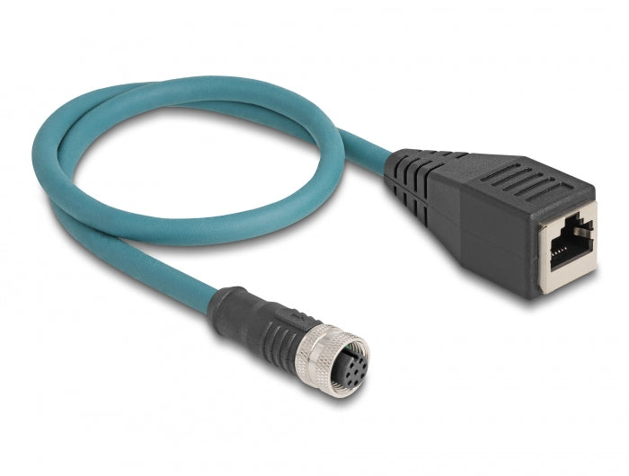 Delock M12 Adapterkabel A-kodiert 8 Pin Buchse zu RJ45 Buchse 50 cm